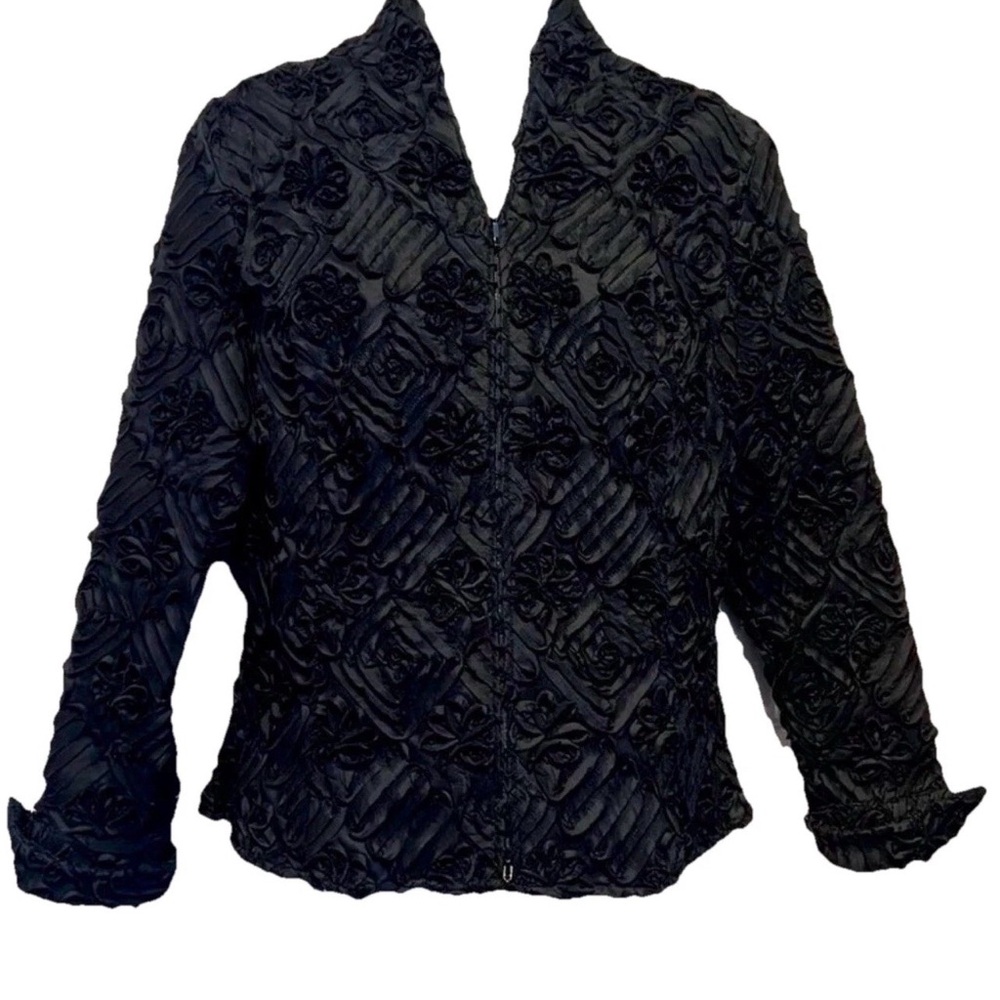 Samuel Dong Blazer Jacket Ruffle Rosette Pattern Textured Sz M Woman’s